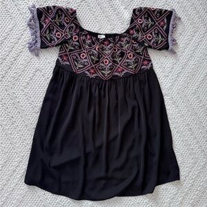 Entro Black Embroidered Dress with Embroidered Top Large